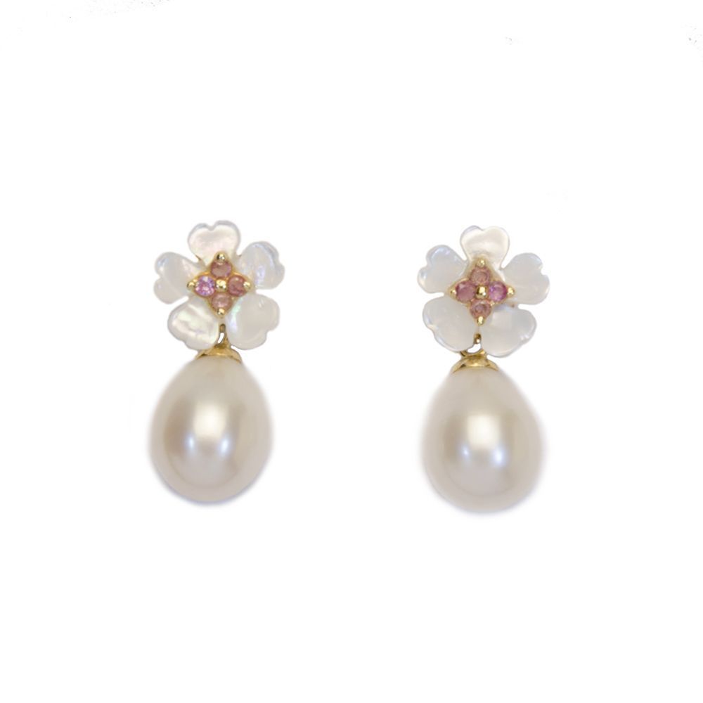 Brinco Flor Madrep�rola em Ouro 18 Kilates - 25013
